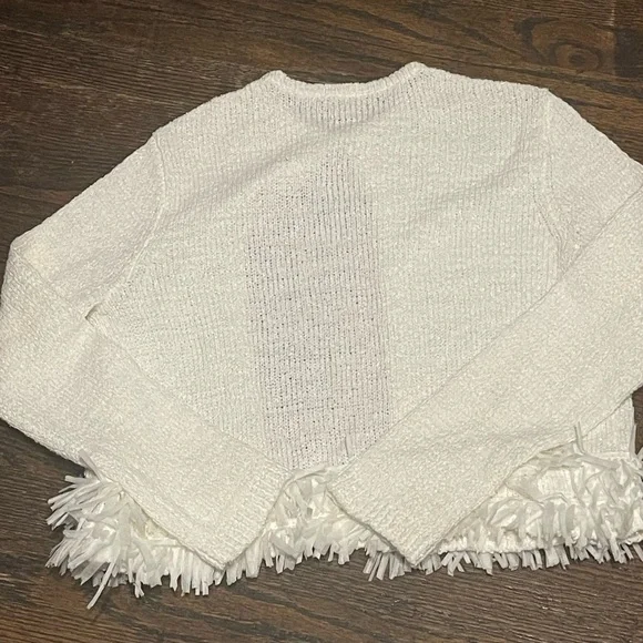 Ann Taylor elegant Cream Fringe Hem Cardigan size M - Picture 7 of 13